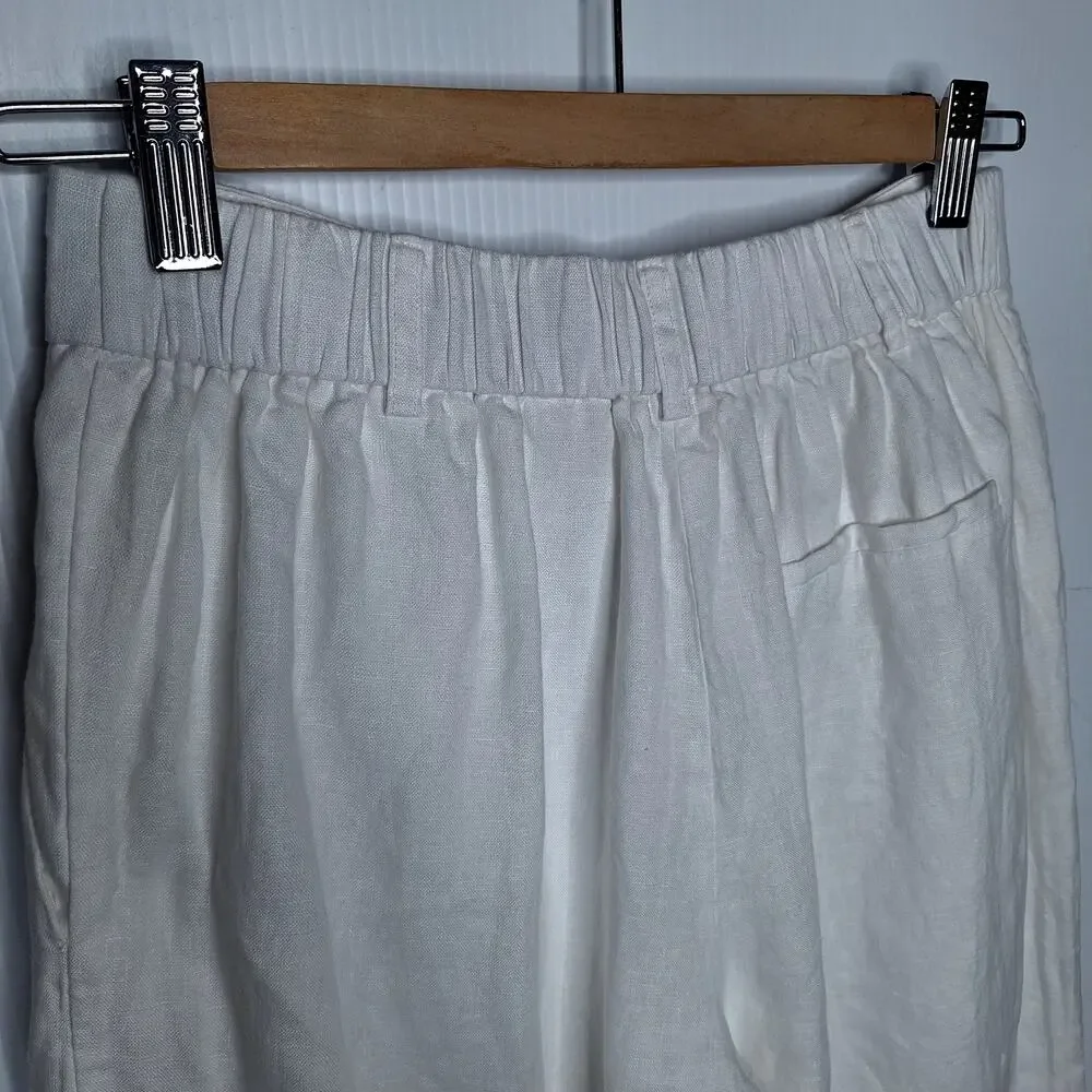 Quince 100% European Linen Pleated Trouser Pants 2 White Beachy Minimalist Lined